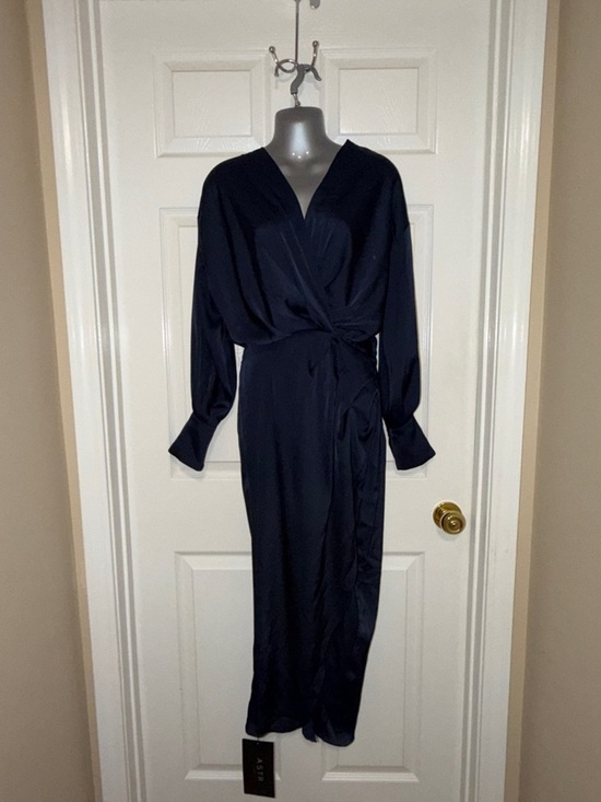 Astr Dresses & Skirts - ASTR The Label Midnight Blue Satin Wrap Midi Dress Cutout NWT Small